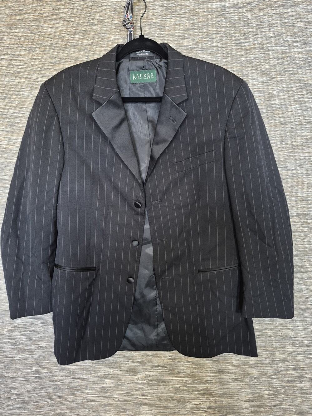 LAUREN Ralph Lauren Blazer Jacket Mens 40R Black Super 100s Fine Worsted Wool